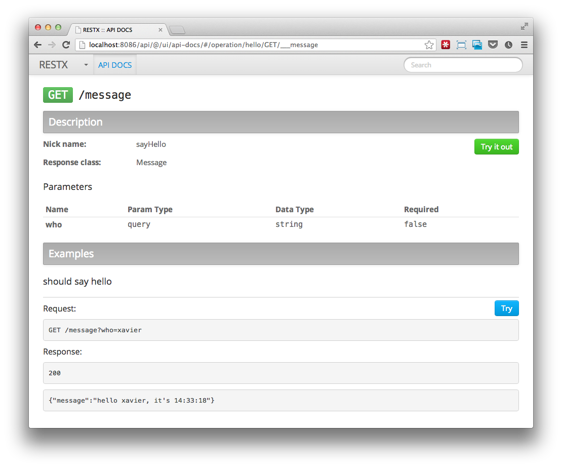 REST API documentation with RESTX example